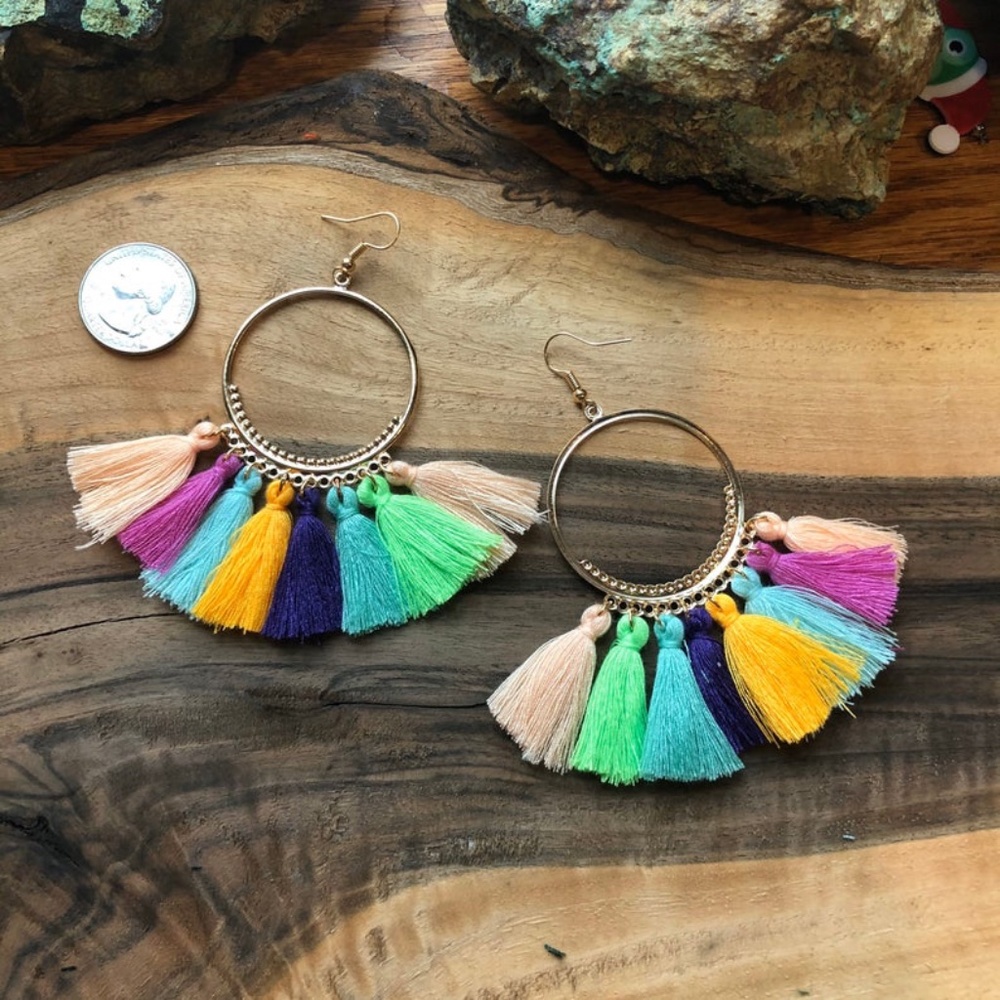 Multi-Colored Tassel Hoop Lightweight Earrings